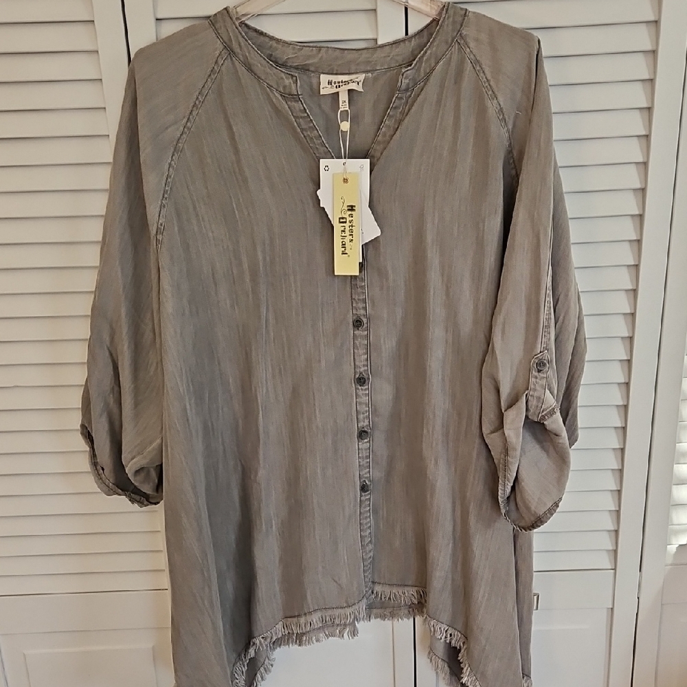 NWT HESTER & ORCHARD GREY WOMENS GRAY SOFT V NECK SHIRT sz 2X